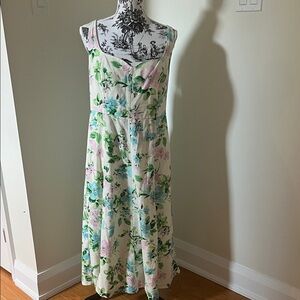 Chic Floral Print Linen Sleeveless Dress with Pockets